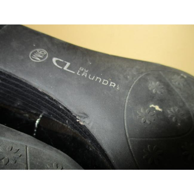 Cl By Laundry Black Marciapatent Round Toe Slip On Wedges Size Us