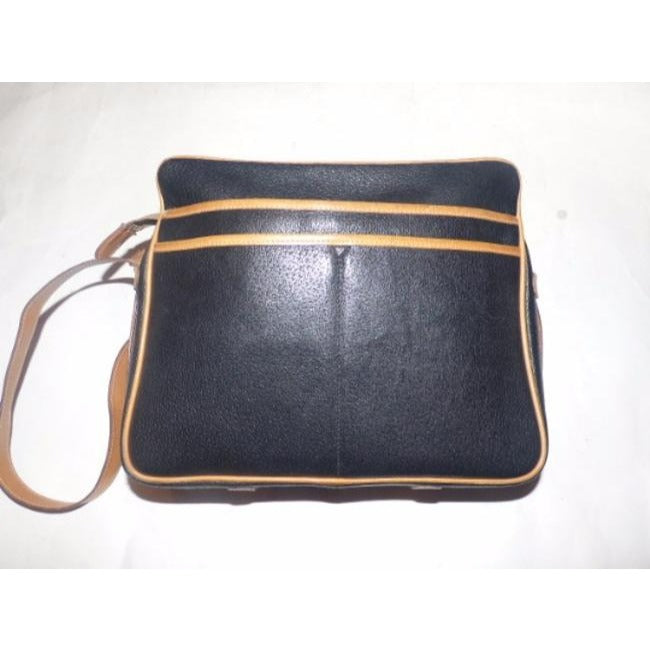 Gucci Vintage Black Textured Leather Smooth Camel Leather Shoulder Bag