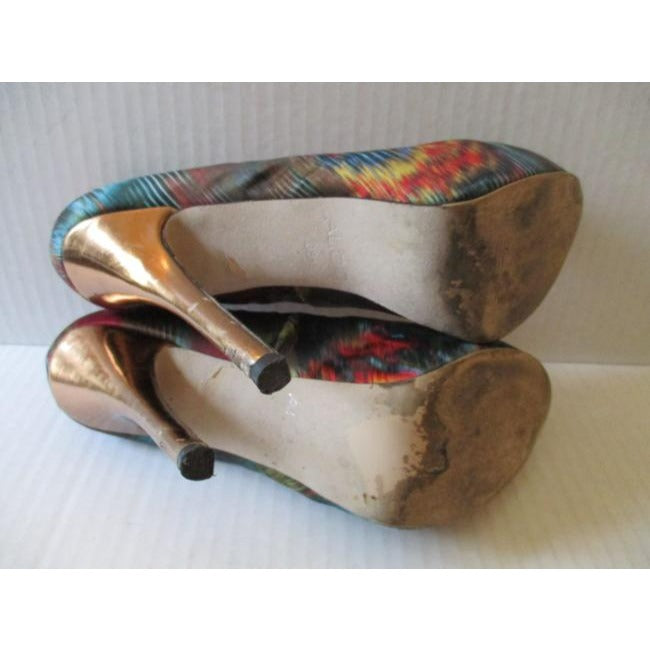 Aldo Blue Multi Color Fabric Gold Heel Pumps Size Us