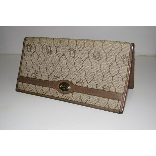 Dior Taupe & Brown Honeycomb Print Leather Wallet