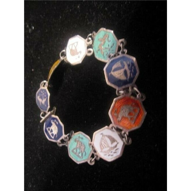 Art Deco era RARE Siam Sterling Multicolored Enamel Niello Link