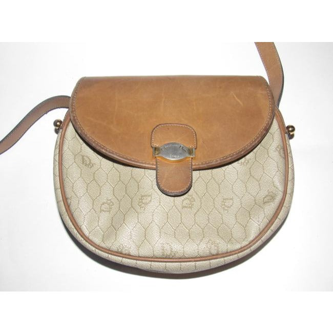 Dior Vintage Pursesdesigner Purses Honeycomb Print Coated Canvas And Camel Leather Cross Body Bag