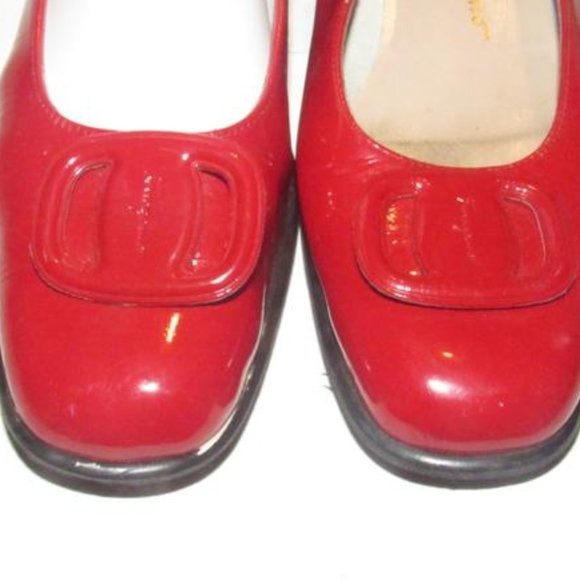 Salvatore Ferragamo Red Patent Leather Flats With An Extra Large Vara Accent