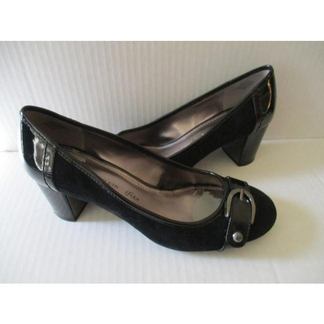 Anne Klein Black Radka Suede Patent Slip On Pumps Size Us