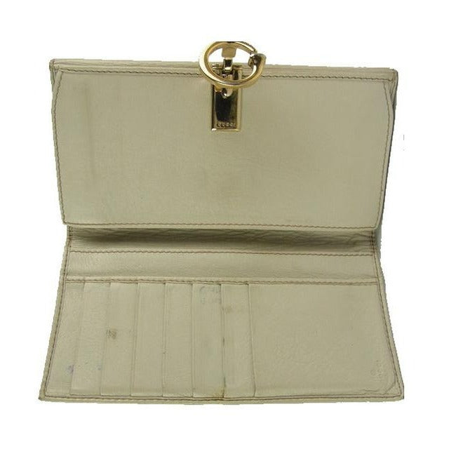 Gucci White Leather With Gold G Hinge Closure Vintage Wallet