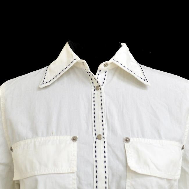 Fendi White Black Stitching Blouse
