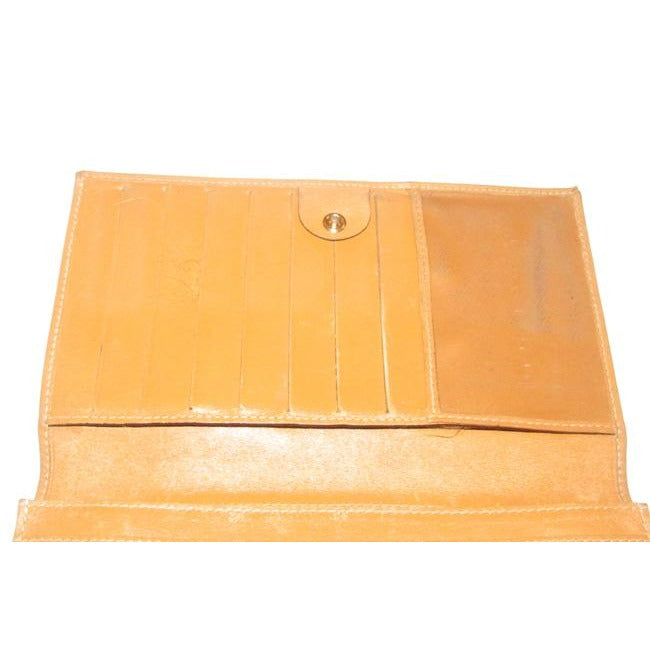 Fendi Brown And Black Thin Striped Coated Canvas And Camel Leather Xl Vintage Wallet