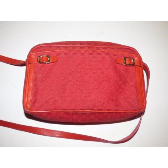Gucci Vintage Red Leather Small G Logo Print Canvas Cross Body