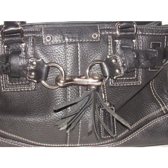 Coach New Pursesdesigner Purses Black Pebbled Leather With White Contrast Stitching And Chrome Hardw