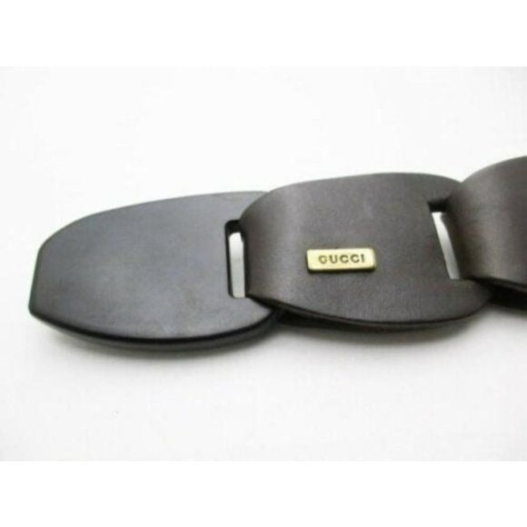 GUCCI Brown Leather Links Wood Bamboo Buckle