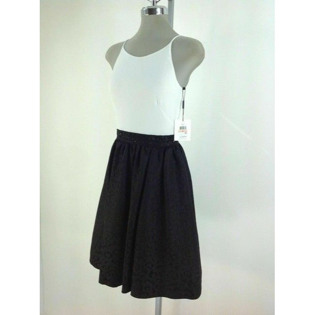 Calvin Klein White And Black Keyhole Top Flare Jacquard Skirt Short Cocktail Dress
