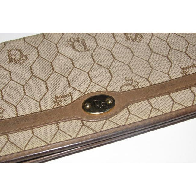 Dior Taupe & Brown Honeycomb Print Leather Wallet