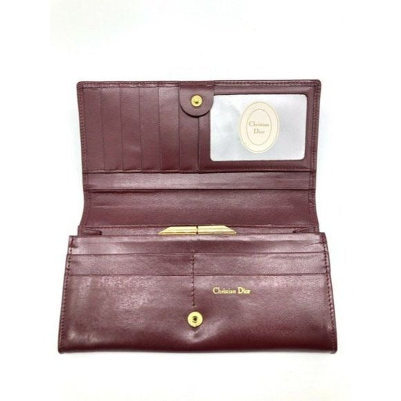 Dior Dark Red Leather Wallet w Embossed Oblique Trotter Print