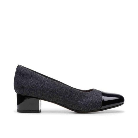 Clarks Grey Wool Black Patent Chartli Diva Pump