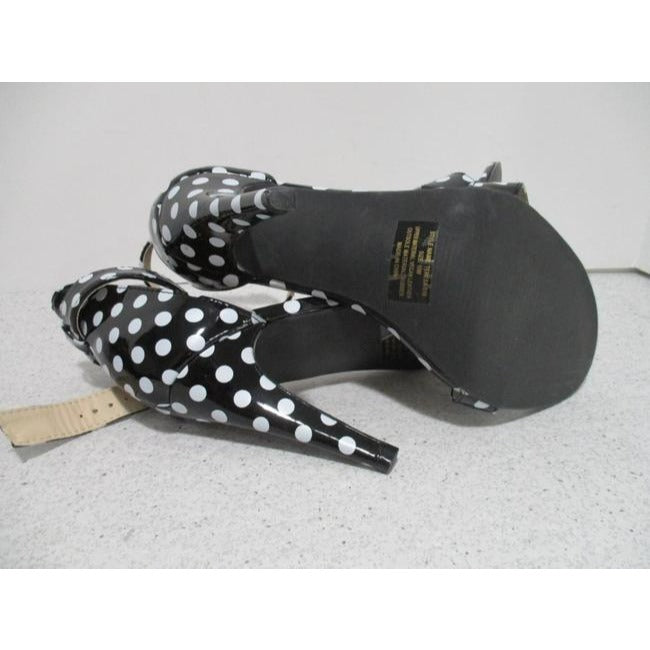 Ashley Stewart Black And White Retro Teresa Vegan Polka Dot Ankle Strap Heels Pumps Size Us