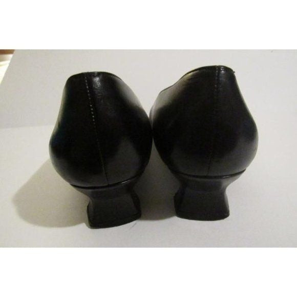 Stuart Weitzman Black Leather Square Toe Kitten Heels
