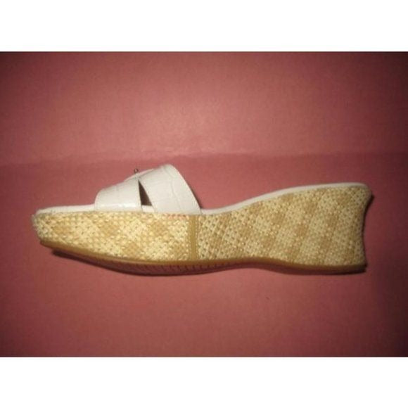 Stuart Weitzman White Croc Embossed Leather Mules