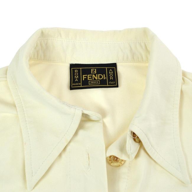 Fendi White With Ff Logo Pocket Button Down Blouse