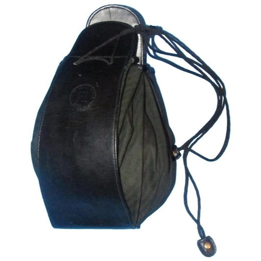 Fendi Early By Karl Lagerfeld Drawstring Fan Purse Black Thin Striped Print Canvas And Hard Black Le