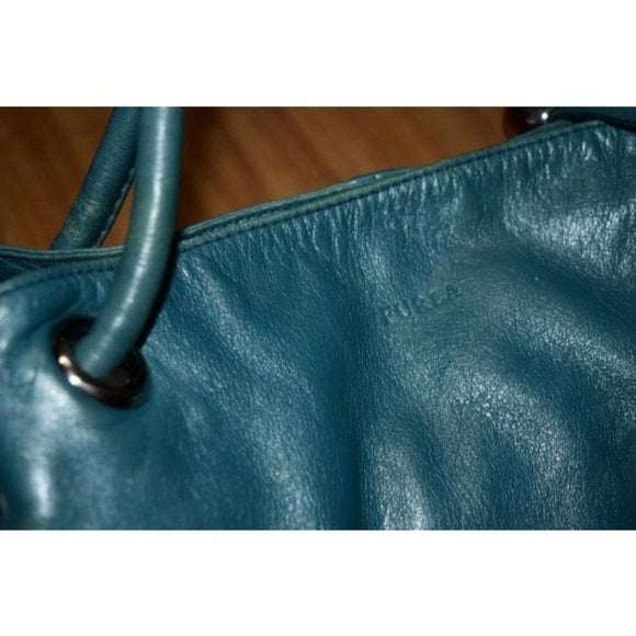Vintage FURLA Teal Blue Leather XL Tote
