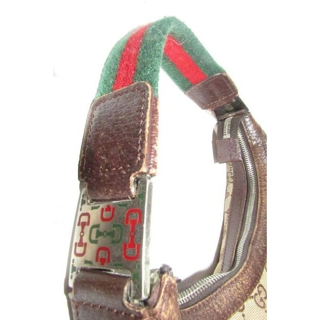 Gucci Brown Guccissima Print Canvas Leather W Red Green Strap