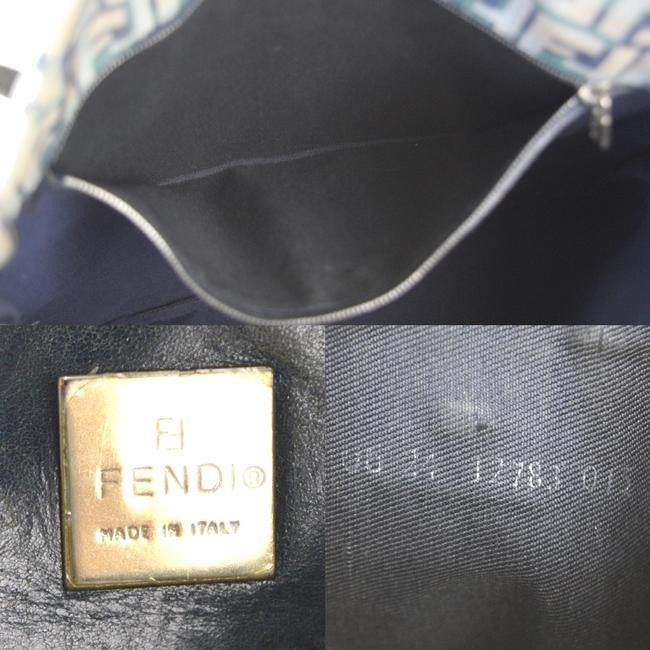 Fendi Canvasleather Top Handle Satcheltote Bluegreenwhite Zucco Print Leather And Canvas Tote