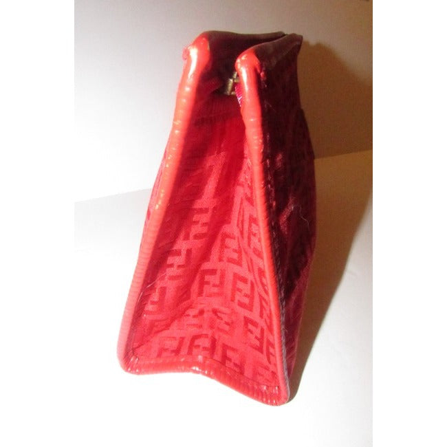 Fendi Smalll F Logo Make Up Red Zucchino Print Canvas And Leather Clutch