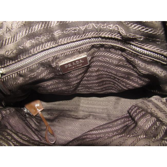 Prada Pursesdesigner Purses Brown Iridescent Nylon And Brown Leather Satchel