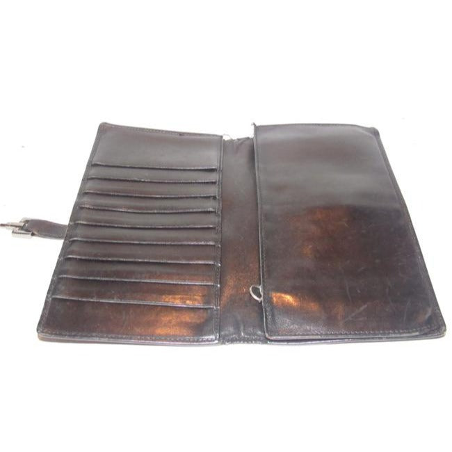 Gucci Black Leather With Chrome Jackie O Style Push Button Closure Checkbook Size Wallet