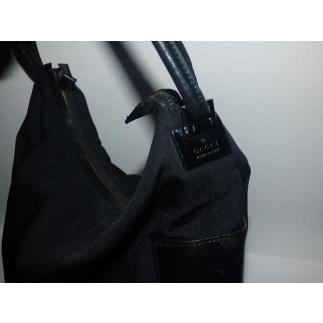 Gucci New Black Leather Nylon Fabric Shoulder Bag