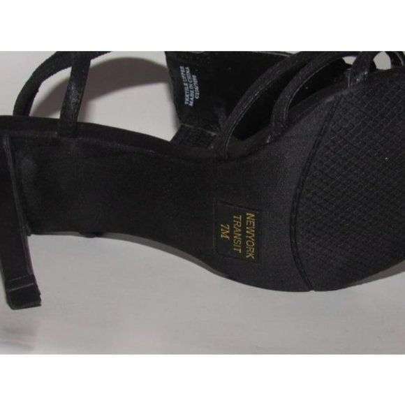 New York Transit Black Strappy Beaded Slingback Heels