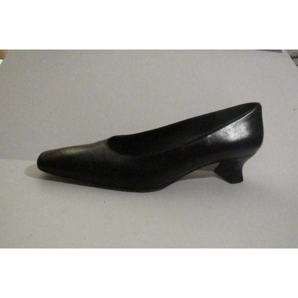 Stuart Weitzman Black Leather Square Toe Kitten Heels