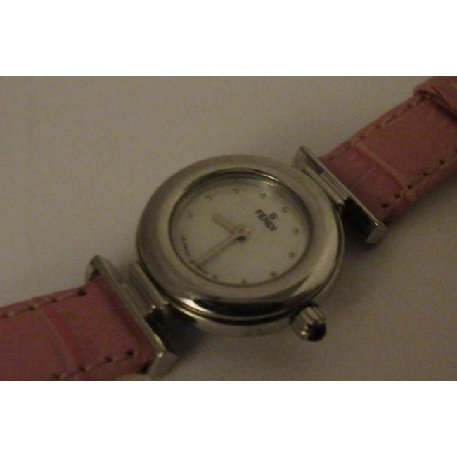 Fendi Satin Mother Of Pearl Pink Stainless Steel Submarine Mop Face And Crocodile Band Watch