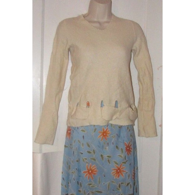 Fendi Sweater Ivory Wool With Cut Out Woven Design Sweater