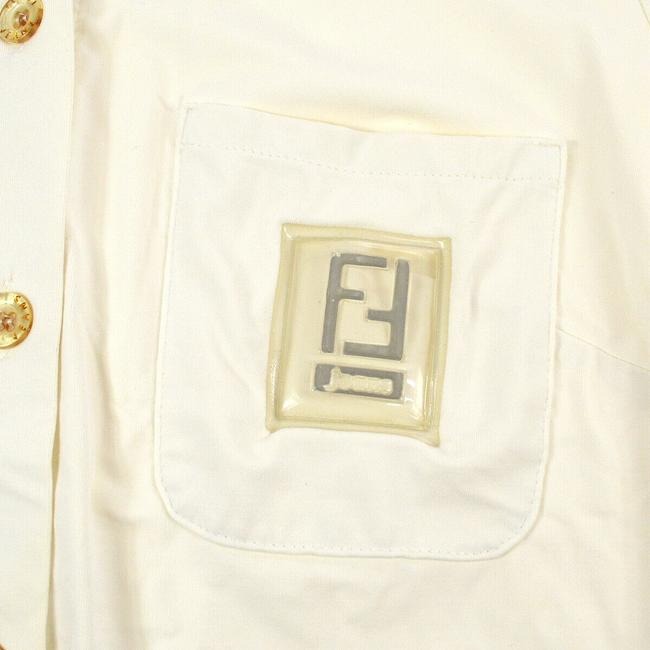 Fendi White With Ff Logo Pocket Button Down Blouse