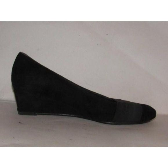 Stuart Weitzman Black Suede Wedges w Fabric Accents