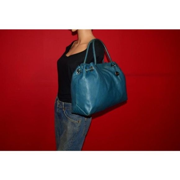 Vintage FURLA Teal Blue Leather XL Tote