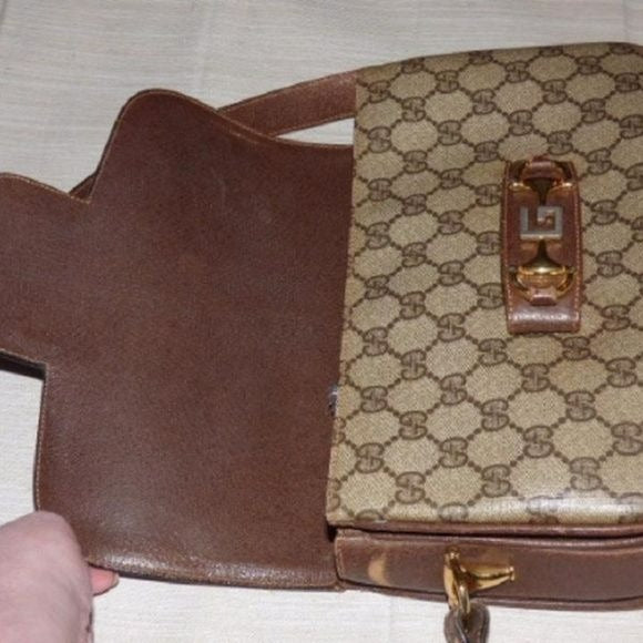Early Gucci 1955 Horsebit tan Guccissima print bag