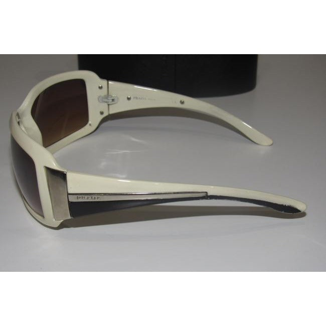 Prada Heavy Plastic In Ivory With Silver Black And Brown Accents Over Sized Slightly Rose Tinted Wra