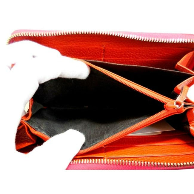 Gucci Fuchsia Orange W Bamboo Pull Xl Line Zip Around Checkbook Size Wallet