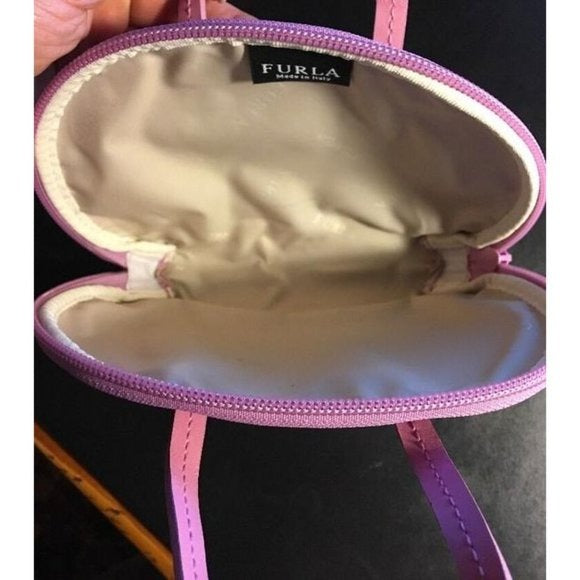 Vintage Furla Bubble Gum Pink Leather Top Handle Bowler Style Purse