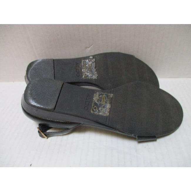 Aldo Black Pebbled Ankle Strap Flat Sandals Size Us