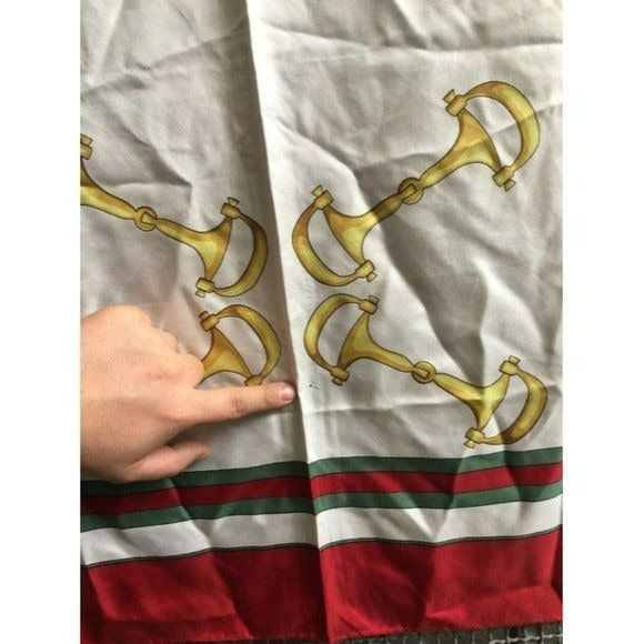 Gucci Red Green Gold Equestrian Print Silk Scarf