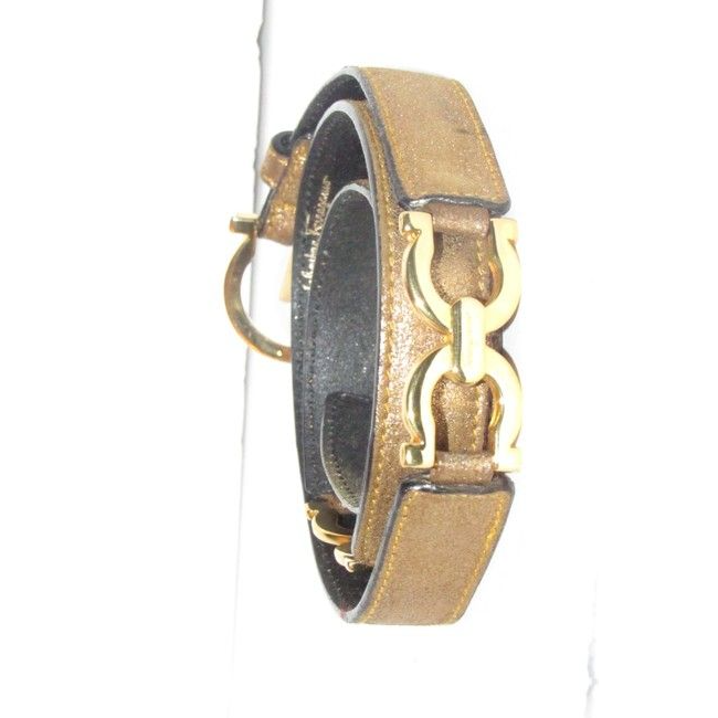 Ferragamo gold leather belt w gold Gancini links