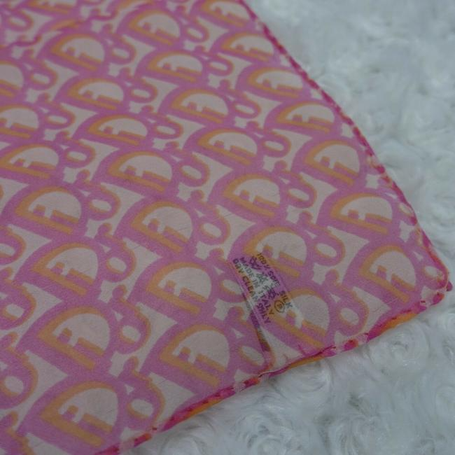 SOLD - Dior Pink White Orange Trotter Logo Print Silk Scarf