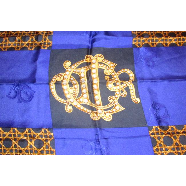 Dior Black Gold & Blue Silk XL Scarf