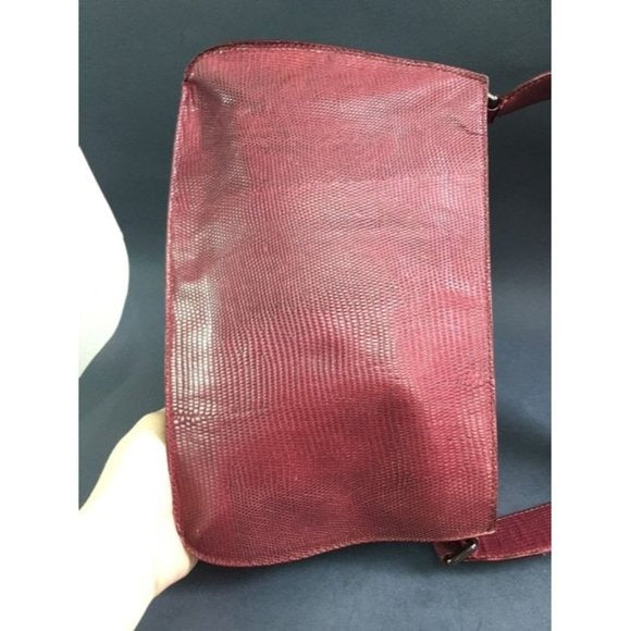 FURLA Vintage Maroon Dark Red Lizard Shoulder Bag