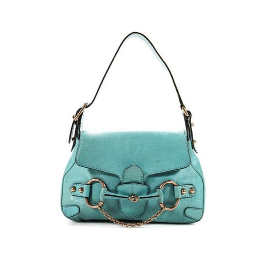Gucci Turquoise Leather Horse-bit Chain Saddle Bag
