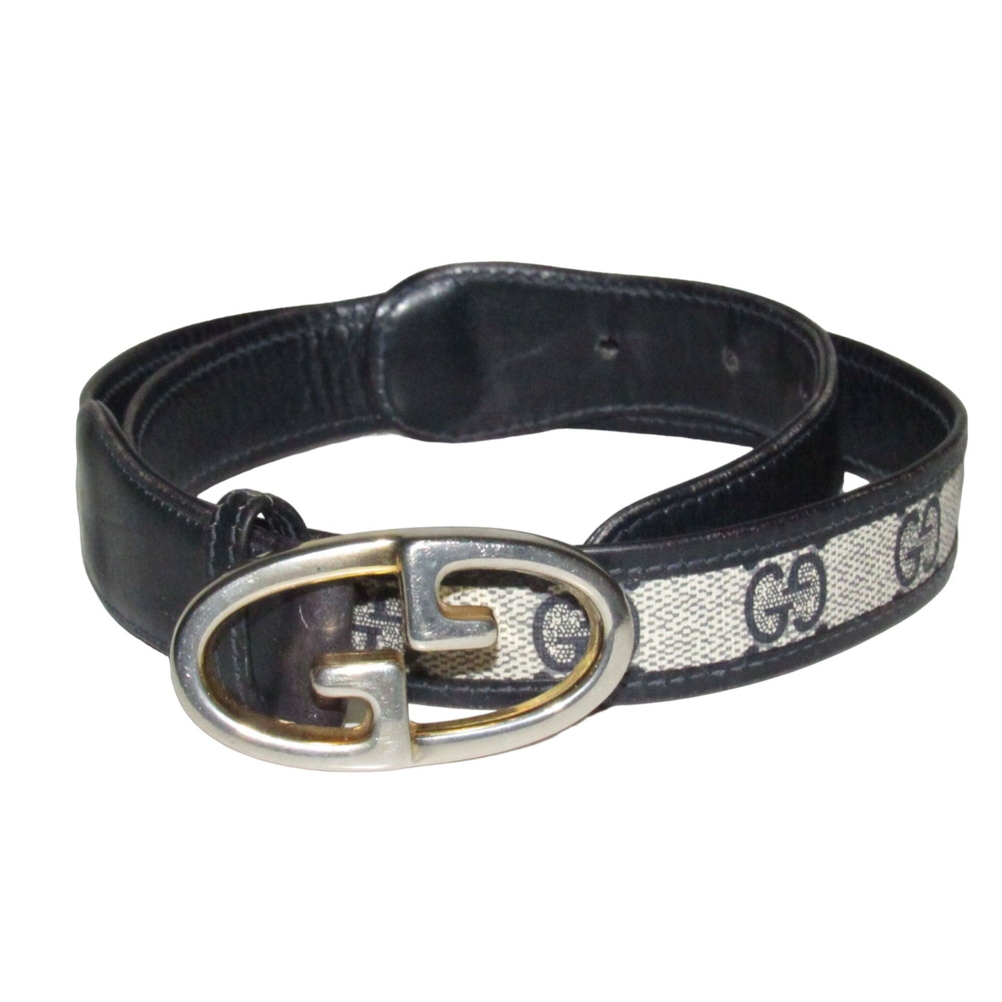 Gucci navy Guccissima leather belt w two- tone GG logo buckle