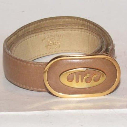 Gucci Vintage Brown Belt w Oval Cursive Logo Buckle